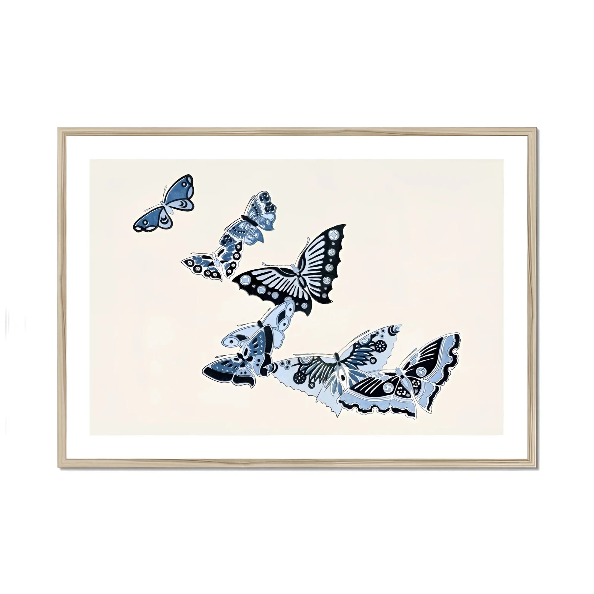 Japanese Blue Butterflies - Kamisaka Sekka Meiji Art Print, Blue Black Butterflies Artistic Arrangement