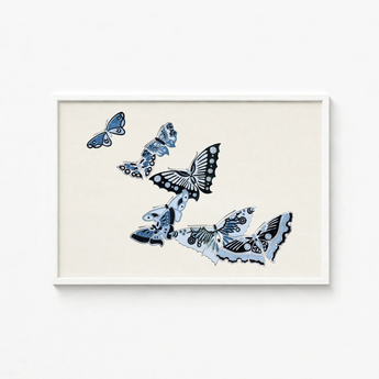 Framed Artwork Collection Intricately Designed Butterflies Shades Blue Kamisaka Sekka’s Japanese, Japan’s Artistic Awakening, Sekka Meiji