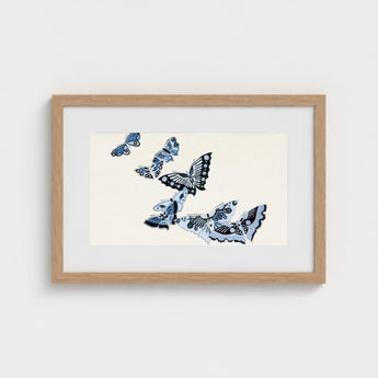 Japanese Blue Butterflies - Kamisaka Sekka Meiji Art Print / Canvas Framed Artwork Collection Stylized Shades Black Sekka’s, Japan’s