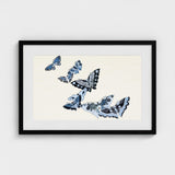 Japanese Blue Butterflies - Kamisaka Sekka Meiji Art Print / Canvas Framed Artwork Collection Stylized Shades Black Sekka’s, Japan’s
