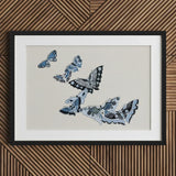 Japanese Blue Butterflies - Kamisaka Sekka Meiji Art Print / Canvas Framed Artwork Collection Intricately Designed Shades Sekka’s, Japan’s