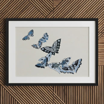 Japanese Blue Butterflies - Kamisaka Sekka Meiji Art Print / Canvas Framed Artwork Collection Intricately Designed Shades Sekka’s, Japan’s
