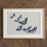 Japanese Blue Butterflies - Kamisaka Sekka Meiji Art Print / Canvas Framed Artwork Collection Intricately Designed Shades Sekka’s, Japan’s