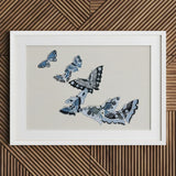 Japanese Blue Butterflies - Kamisaka Sekka Meiji Art Print / Canvas Framed Artwork Collection Intricately Designed Shades Sekka’s, Japan’s