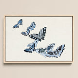 Japanese Blue Butterflies - Kamisaka Sekka Meiji Art Print / Canvas Framed Artwork Intricately Designed Butterflies Shades Blue Black
