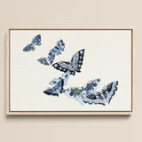 Japanese Blue Butterflies - Kamisaka Sekka Meiji Art Print / Canvas Framed Artwork Intricately Designed Shades Black Sekka’s, Japan’s