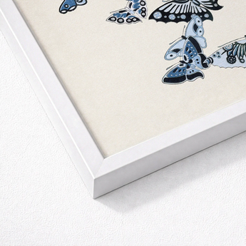 Framed Artwork Intricately Detailed Butterflies Shades Blue Black Kamisaka Sekka’s Japanese, Japan’s Artistic Awakening, Sekka Meiji