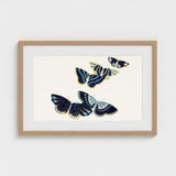 Japanese Blue Butterflies too - Kamisaka Sekka Art Print / Canvas Framed Artwork Four Intricately Illustrated Navy, Japan’s Artistic