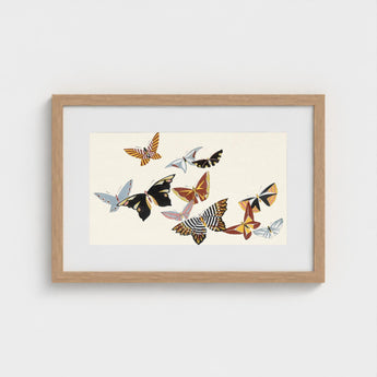Japanese Butterflies - Kamisaka Sekka Kacho-e Art Print / Canvas Framed Artwork Collection Colorful Intricately Patterned Off-white, Chō