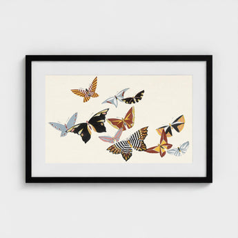Japanese Butterflies - Kamisaka Sekka Kacho-e Art Print / Canvas Framed Artwork Collection Colorful Intricately Patterned Designs, Chō