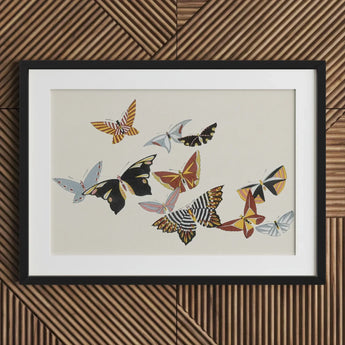 Japanese Butterflies - Kamisaka Sekka Kacho-e Art Print / Canvas Black-framed Artwork Collection Colorful Stylized Patterns Hues, Chō