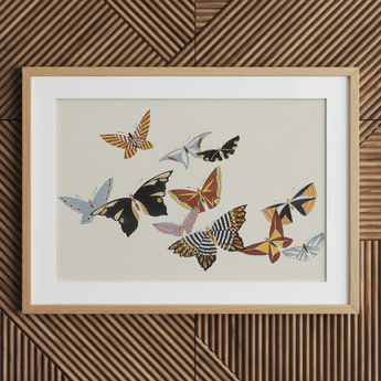 Japanese Butterflies - Kamisaka Sekka Kacho-e Art Print / Canvas Framed Artwork Collection Colorful Intricately Patterned Butterflies