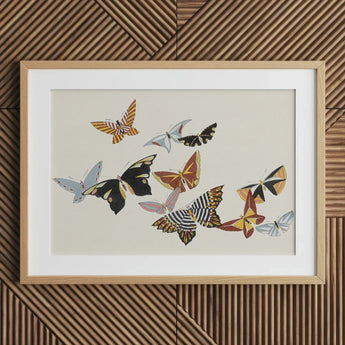 Japanese Butterflies - Kamisaka Sekka Kacho-e Art Print / Canvas Framed Artwork Collection Colorful Intricately Patterned Designs, Chō