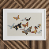Japanese Butterflies - Kamisaka Sekka Kacho-e Art Print / Canvas Framed Artwork Collection Colorful Intricately Patterned Butterflies