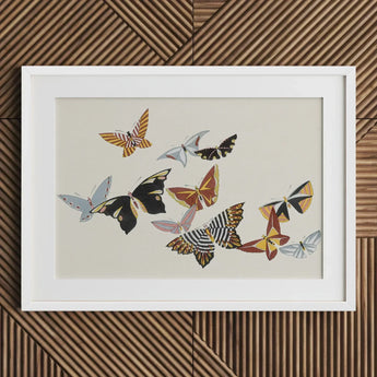 Japanese Butterflies - Kamisaka Sekka Kacho-e Art Print / Canvas Framed Artwork Collection Colorful Intricately Patterned Designs, Chō