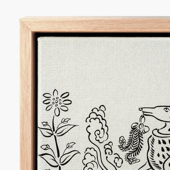 Minimalist Wooden-framed Canvas Print Delicate Black Ink Line Taguchi Tomoki, Tsubaki Woodblock, Japanese Deer