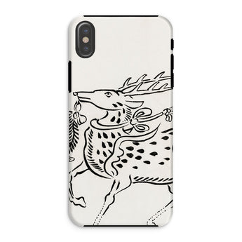 Japanese Deer - Taguchi Tomoki Edo Art Iphone Case Xs / Matte Phone Case Black Line Stylized Deer Stag Floral Taguchi Tomoki, Edo Period