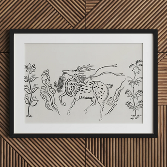 Japanese Deer - Impresión de arte Taguchi Tomoki / Lienzo, 30x20’’ / 76x51cm / Marco negro / Passepartout, Pósters, impresiones y arte visual, Toby