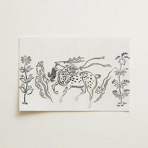 Japanese Deer - Taguchi Tomoki Fine Art Print / Canvas Black Ink Illustration White Paper Depicts Stylized Deer Taguchi Tomoki, Tsubaki