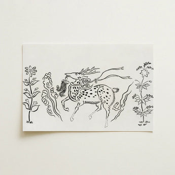 Japanese Deer - Taguchi Tomoki Fine Art Print / Canvas Black Ink Illustration White Paper Depicts Stylized, Tsubaki Woodblock, Prints