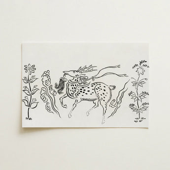 Japanese Deer - Taguchi Tomoki Fine Art Print / Canvas Black Ink Illustration White Paper Depicts Stylized Deer Taguchi Tomoki, Tsubaki