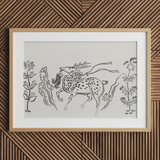 Japanese Deer - Taguchi Tomoki Fine Art Print / Canvas Framed Black-and-white Line Spotted Deer Antlers Mane Surrounded Taguchi Tomoki,