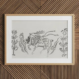 Japanese Deer - Taguchi Tomoki Fine Art Print / Canvas Framed Black-and-white Line Spotted Antlers Mane Surrounded, Tsubaki Woodblock,