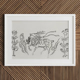 Japanese Deer - Taguchi Tomoki Fine Art Print / Canvas White-framed Artwork Black Ink Line Ornate Spotted, Tsubaki Woodblock, Prints