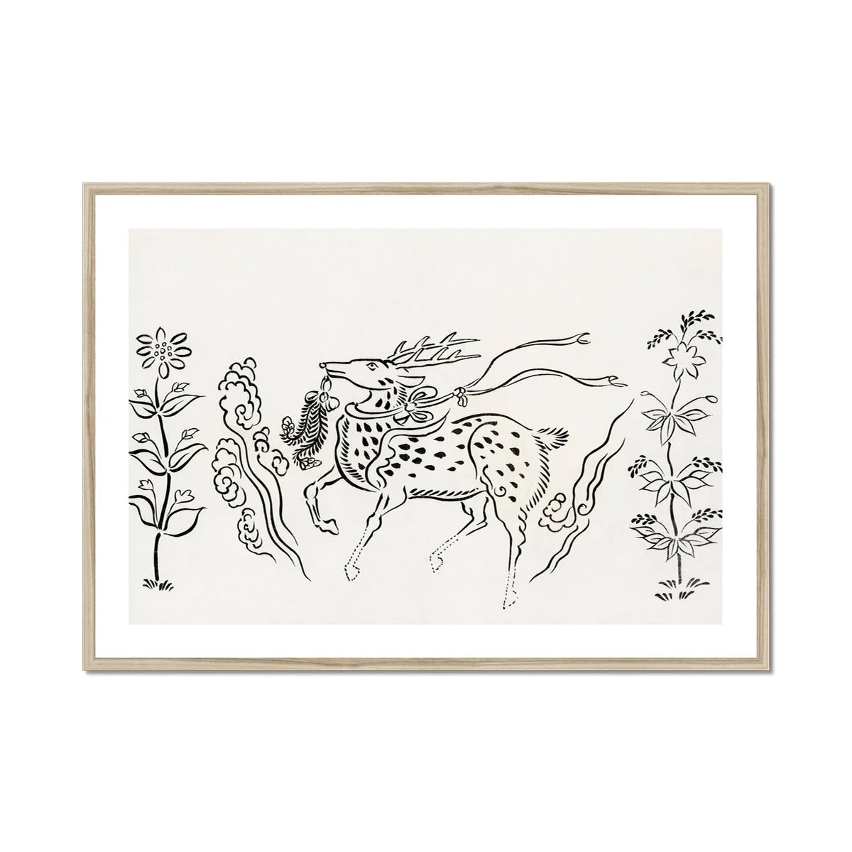 Japanese Deer - Taguchi Tomoki Fine Art Print, Spotted Horse Mane Tail Drawn Simple Black Lines