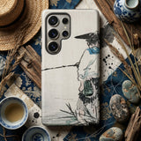 Japanese Fisherman - Kono Bairei Phone Case Minimalist Smartphone Case Traditional Ink-wash Painting Fisherman Black Kōno Bairei’s