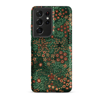 Japanese Floral Pattern - G.a. Audsley Phone Case Samsung Galaxy S21 Ultra / Matte Dark Green Phone Case Adorned Dense Intricate Floral