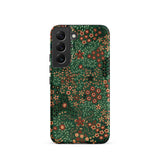 Japanese Floral Pattern - G.a. Audsley Phone Case Samsung Galaxy S22 / Matte Dark Green Adorned Dense Red Iphone, Olive-tinted Latticework