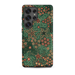 Japanese Floral Pattern - G.a. Audsley Samsung Case, Galaxy S25 Ultra / Matte, Dark Green Smartphone Case Vibrant Floral Pattern Shades