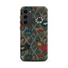 Japanese Flower Fan Pattern - G.a. Audsley Samsung Case, Galaxy S23 Plus / Matte, Dark Green Smartphone Case Vibrant Floral Pattern