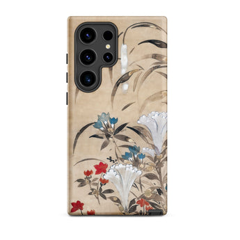 Japanese Flowers - Tawaraya Sōsetsu Phone Case Samsung Galaxy S24 Ultra / Matte Beige Phone Case Delicate Watercolor Floral Design White