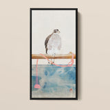 Framed Artwork Detailed Speckled Hawk Perched Wooden Branch Tosa Mitsuoki, Exquisite Woodblock Print, 19th-century Japanese Artistry