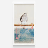 Detailed Watercolor Painting White Brown Hawk Perched Wooden Tosa Mitsuoki, Exquisite Woodblock Print, 19th-century Japanese Artistry