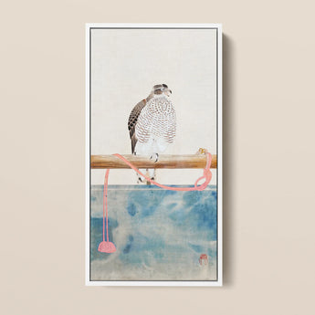 Framed Artwork Detailed Watercolor-style Hawk Black White Speckled Tosa Mitsuoki, Exquisite Woodblock Print, 19th-century Japanese Artistry
