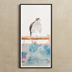 Japanese Hawk - Tosa Mitsuoki Edo Period Bird Art Print / Canvas Falcon Perched Branch Watercolor-style Background Beneath, Exquisite