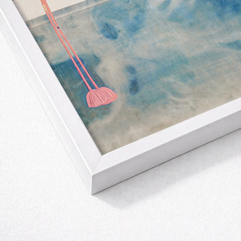 Framed Watercolor Artwork Pink Lotus Long Stems Soft Tosa Mitsuoki, Exquisite Woodblock Print, 19th-century Japanese Artistry