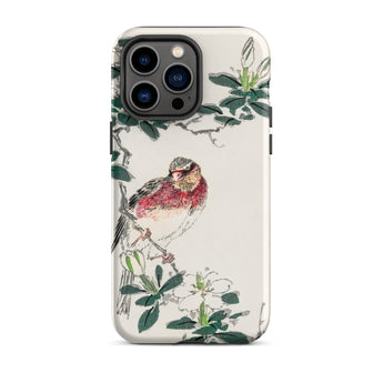 Japanese Rosefinch - Numata Kashu Phone Case Iphone 14 Pro Max / Matte Bird Floral Design Phone Case Numata Kashu, Scarlet-breasted Finch