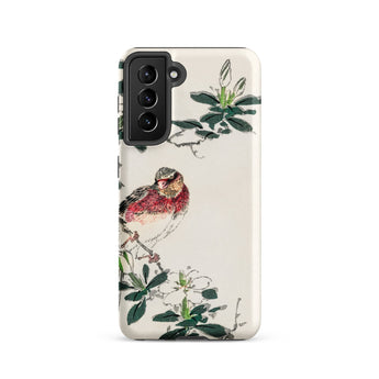 Japanese Rosefinch - Numata Kashu Phone Case Samsung Galaxy S21 / Matte Cream-colored Phone Case Detailed Illustration Red Gray Bird Numata