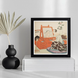 Japanese Theater Scene - Hasegawa Takejiro Art Print / Canvas Black Framed Artwork Traditional Orange Vanity Figures, Scènes Du Théâtre,