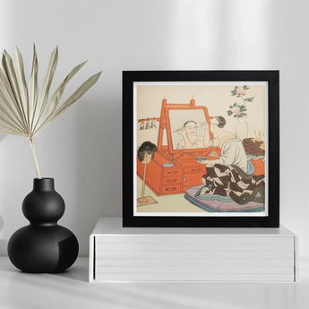 Japanese Theater Scene - Hasegawa Takejiro Art Print / Canvas Black Framed Artwork Traditional Orange Vanity Figures, Scènes Du Théâtre,