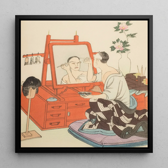 Japanese Theater Scene - Hasegawa Takejiro Art Print / Canvas Black-framed Square Woman Traditional Attire Makeup, Scènes Du Théâtre,