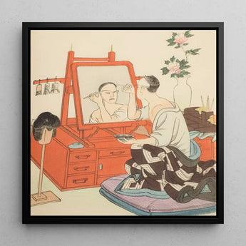 Japanese Theater Scene - Hasegawa Takejiro Art Print / Canvas Black-framed Square Woman Traditional Attire Makeup, Scènes Du Théâtre,