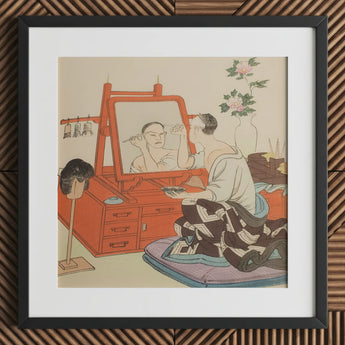 Japanese Theater Scene - Hasegawa Takejiro Art Print / Canvas Framed Artwork Man Makeup Orange Vanity Mirror Set, Scènes Du Théâtre,