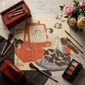 Japanese Theater Scene - Hasegawa Takejiro Art Print / Canvas Vintage-style Illustration Woman Makeup Ornate Red Vanity Surrounded, Scènes