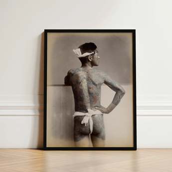 Japanese Wabori Tattoo - S. Ogawa Fine Art Print / Canvas Black-framed Vintage-style Photographic Tattooed Man Traditional Attire, Eternal