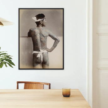 Japanese Wabori Tattoo - S. Ogawa Fine Art Print / Canvas Black-framed Sepia-toned Portrait Tattooed Man White Headband Waist, Eternal